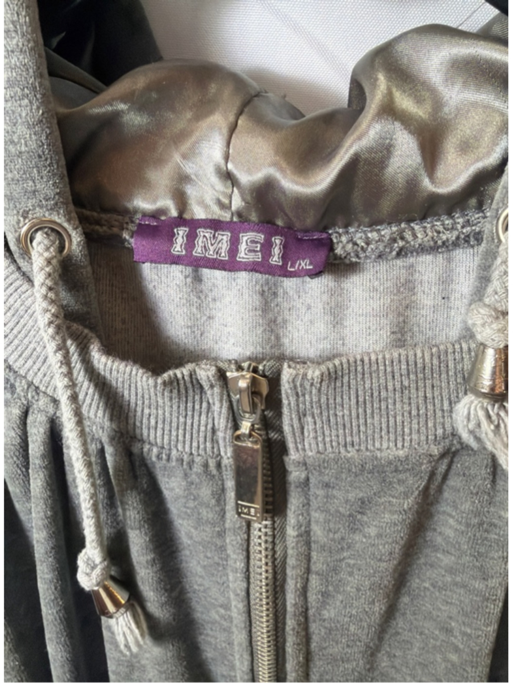 Women's IMEI Gray Velour Full-Zip Anorak Hoodie L/XL Athleisure Drawstring Waist - Picture 3 of 8